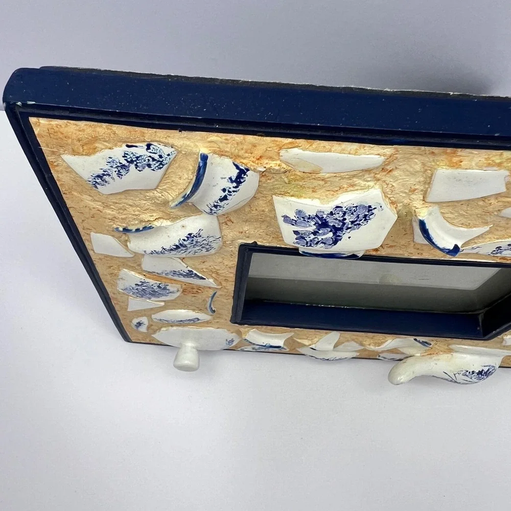 Blue & White Mosaic Broken‎ Teapot Picture Frame 3x5 Shabby Chic Cottage Artisan